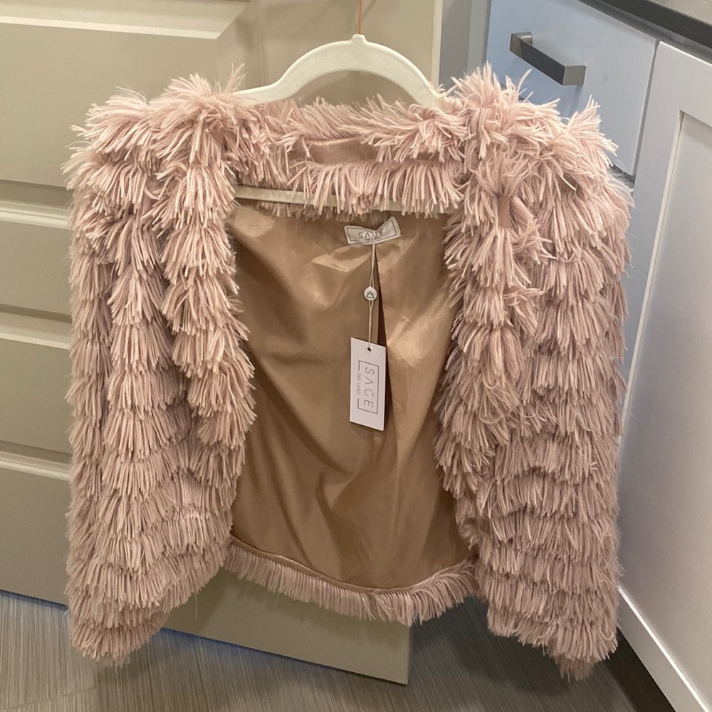 Sage Mauve Fringe Jacket NWT